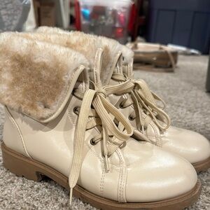 Women's Beige Fur-Lined Ankle Boots
